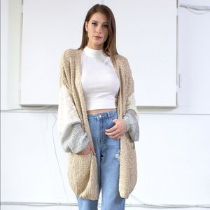 Colorblocked Sleeve Open Cardigan